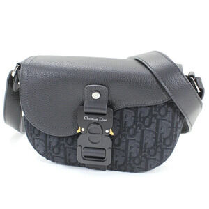 Christian Dior Saddle Flap Messenger Bag Trotter Shoulder Canvas Leather Black